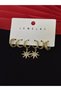316L Steel Jewelry Gold Color Set of 6 Zircon Stone Earrings - 2