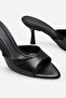 Black Heeled Slippers with Open Toe, Single Strap, Thin Heel, Stylish Slippers, Pointed Toe Heeled Slippers - 3