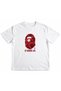 Girls' and Boys' Bape Red Patterned Logo Front Printed 100% Cotton Organic T-Shirt
