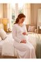 New Season Ecru Luxury Boxed Lace Detailed Breastfeeding Compatible Special Design Long Sleeve Maternity Maternity Dressing Gown Nightgown Set - 6