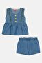 Toddlers Girl 2 Pcs Embroidered Dress With Shorts Set, Light Blue - 2