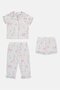 Toddlers Girl 3 Pcs Allover Print Pajama Top And Pants With Shorts Set, Multicolor - 2
