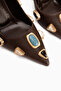 Rina Brown Pointed Toe Heeled Women's Shoes with Stone Accessories - 4