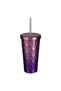 Pink Metal Cup with Pattern & Straw 500ml