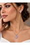 316L Steel Chain Silver Color Pink Zircon Stone Heart Model Women's Necklace Earring Set - 2
