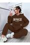 Happiness Tracksuit Set Sweatshirt Jogger - Brown Printed Oversize Hooded