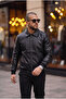 Basic Slim Fit Polo Collar Leather Jacket