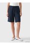 Vizyon New Season Navy Blue Elastic Waist Linen Blend Women's Shorts - 2