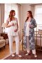 New Season Ecru Smoked Patterned Breastfeeding-Friendly Design Lace Detailed Wide Strap 100% Cotton Maternity Pajama Set - 6