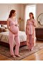 New Season Powder Patterned Breastfeeding-Friendly Design Lace Detailed Wide Strap 100% Cotton Maternity Pajama Set - 8