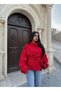 Red Stand Collar Belted Trench Coat - 2