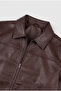 Basic Slim Fit Polo Collar Leather Jacket - 2