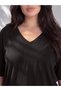 Two Mt Shop Quality Lcw Curve Black Plain Loose & Loose Long Sleeve Women's T-Shirt - 2