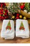 2-Piece White Cotton Embroidered New Year's Hand Towel Set 30*50cm