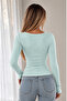 Women's Square Neck Twill Long Sleeve Blouse - 2