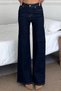 Women's High Waist Washed Wide Leg Palazzo Jeans 3241 Navy Blue - Premium Series - 5