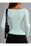 Women's Gray Slim Fit Square Neck Long Sleeve Ribbed Blouse Ultra Soft - 2