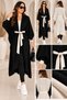 Women's Double Color Belted Oversize Long Knitwear Kimono Cardigan - 4