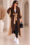 Women's Double Color Belted Oversize Long Knitwear Kimono Cardigan - 2