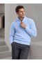 Men's Light Blue Half-Zip Turtleneck Selanik Knitwear Sweater