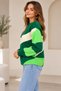 Women's Green Patterned Knitwear Sweater Geometric Color Block Soft Boucle Textured Crew Neck - 2