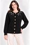 Women's Pearl Detailed 7-Button Crew Neck Feathered Knitwear Jacket - 4
