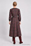 Belted Checkered Flared Woven Dress Lnt0018 Anthracite Burgundy - 7