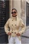 Short Trench Coat Jacket with High Collar, Epaulet Detail, and Belt - 2