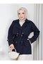 Women's Trench Coat with Collar, Short Cape, Buttons and Belt, Waterproof with Pockets - 5