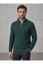 Men's Dark Green Half-Zip Turtleneck Selanik Knitwear Sweater