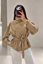 Cowboy Button Detail Belted Lined Stand-Up Collar Suede Jacket - 2