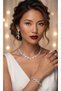 Zircon Shuttle Stone Necklace Earring Bracelet Set - 3