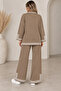 Women's Houndstooth Patterned Polo Collar Knitwear Set – Oversize Tunic & Wide-Leg Pants - 2