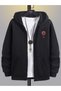 Men's Black Hooded Zippered Oversized Sweatshirt Jacket Cardigan