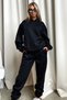 Basic Plain Tracksuit Set Sweatshirt Jogger - Black Oversize Hooded Jacket - 3