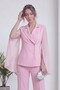 Women's Double-Breasted Jacket with Chiffon Sleeve Detail and Straight-Leg Pants Set in Pink, Brown - 2
