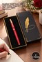 4 Pcs Boxed Metal Roller Pens – Box with Feather Motif, Red Gold Body, Teachers' Day Gift, Roller Pen
