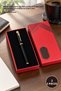 3 Pieces of Black Metal Pen Set – Metal Roller Pen, Red Detailed Gift and Promotional Black Pen in a Stylish Cardboard Box
