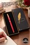 10 Pieces of Metal Roller Pens in a Box – Box with Feather Motif, Red Gold Body, Teacher's Day Gift, Pen Roller