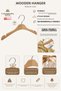 Wooden B002 Young-Women's 38cm Clothes, Blouses, Shirts Hanger 6 Pieces Natural Color