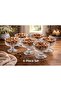 6-Piece Glass Footed Snack, Dessert, Fruit, Ice Cream Bowl, Candy Bowl 139 Ml, Transparent Patterned Presentation Bowl - 6