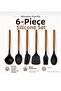 35cm Large Size Wooden Handle 6-Piece Silicone Ladle Set – Spatula-Ladle-Spoon-Brush – Non-Scratch Silicone Kitchen Utensils Black