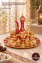 5 Piece Enamel Zemzem Set – Enamel Tray and Six Cup Set, Ceramic Zemzem Set, Red Gold Colored Detailed, Enamel Cup Set