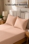 100% Cotton Combed Breathable Fabric Elastic Bed Sheet 2 Pillowcases Gift Salmon Color