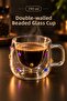 190 ml Double-Walled Beaded Glass Mug – Coffee Cup with Colorful Beaded Detail - 2