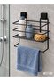 Adhesive Wall Shelf and Towel Holder Black Wire Kitchen and Bathroom Organizer - 3