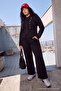 Black High Waist Wide Leg Knitted Plus Size Sweatpants - 2