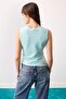 Limited Edition Mint Fitted/Vücuda Oturan Kolsuz Asimetrik Örme Bluz TWOAW27BZ00279 - 4