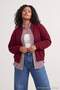 Bordo Bomber Yaka Oversize/Geniş Kalıp Önü Fermuarlı Büyük Beden Sweatshirt TBBAW26AO00038 - 2