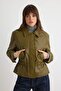 Dark Green Regular Fit Elastic Waist Faux Leather Jacket Coat Twoaw27Mo00023 - 3